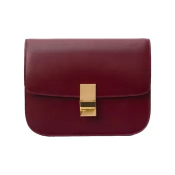 CELINE Classic Bo Calfskin Handbag Tofu Cube Bag Shoulder Bag Crossbody Bag Medium Size Women's Burgundy