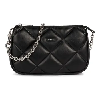 Furla Moon Cow Leather Shoulder Bag Chain Crossbody Bag, Shoulder Bag Mini Women's Black