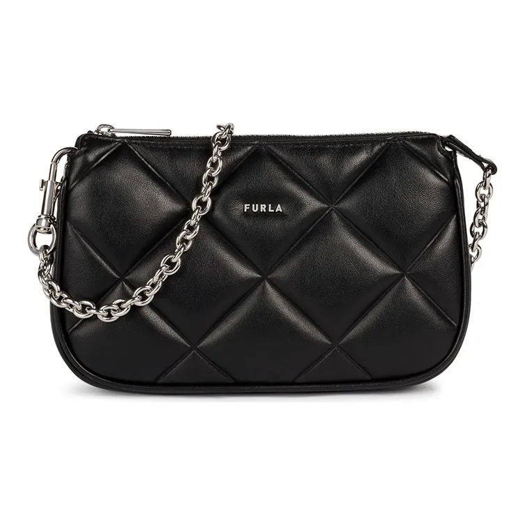 Furla Moon Cow Leather Shoulder Bag Chain Crossbody Bag, Shoulder Bag Mini Women's Black-0