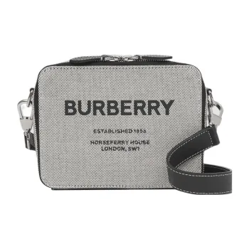 Burberry Horseferry Canvas With Leather Handheld Crossbody Bag Shoulder Bag Men's Charcoal Gray Black