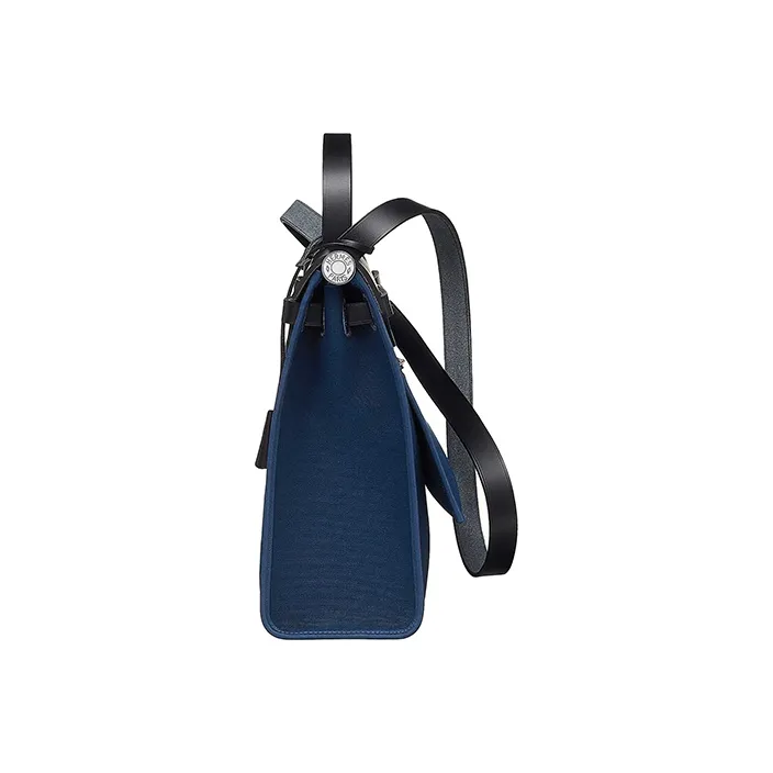 HERMES Herbag Canvas With Hunter Cow Leather Handbag Shoulder Bag Crossbody Bag Women's Malta Blue/Black-1