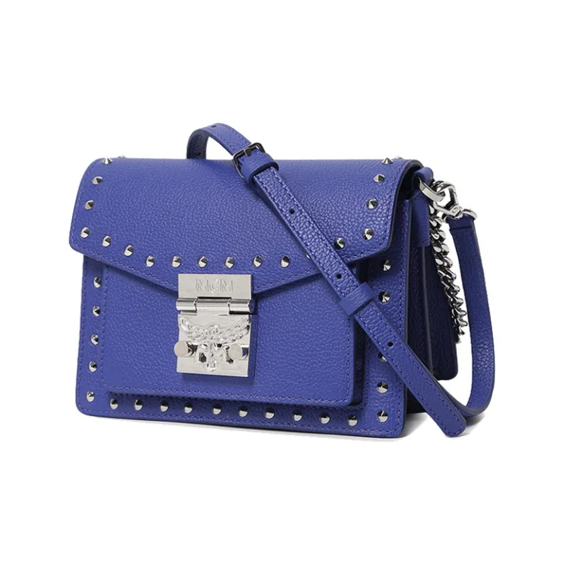 MCM Patricia Visetos Cow Leather Chain Bag Shoulder Bag Crossbody Bag Regular Women's Blue-1