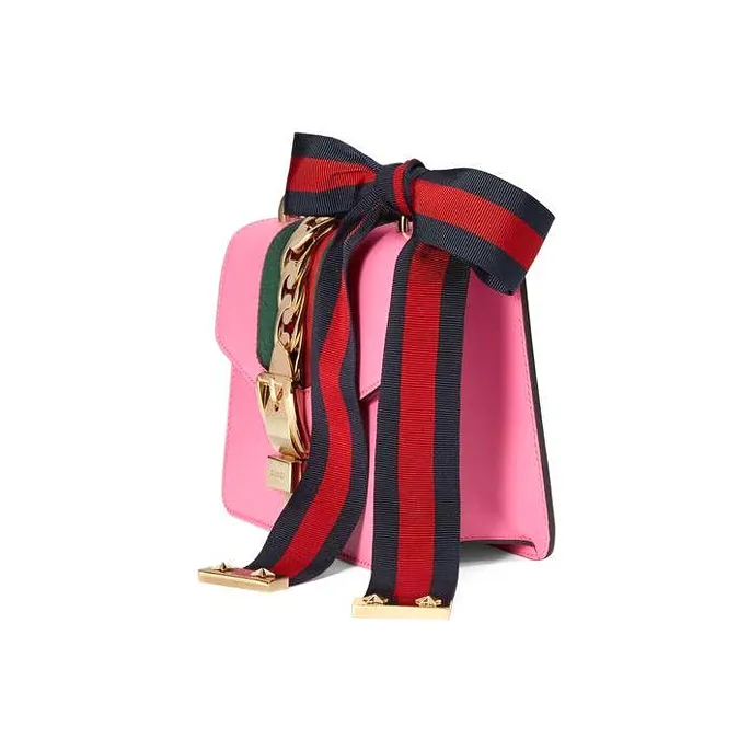 GUCCI Sylvie Leather Shoulder Bag Mini Women's Rose Red-1