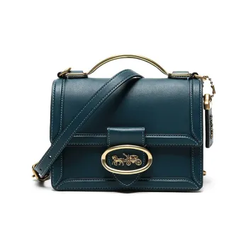 COACH Riley Leather Trunk Bag Small Square Bag Handbag Shoulder Bag Crossbody Bag Small Size Women's Peacock Blue