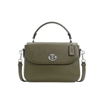 COACH Marlie Leather Satchel Bag Small Square Bag Handbag Shoulder Bag Crossbody Bag Medium Size Women's Olive Green