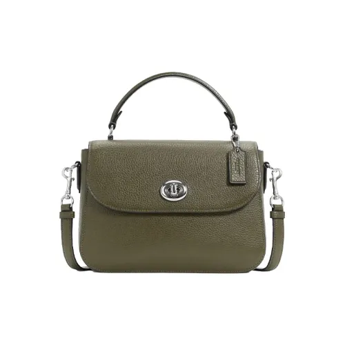 COACH Marlie Leather Satchel Bag Small Square Bag Handbag Shoulder Bag Crossbody Bag Medium Size Women's Olive Green