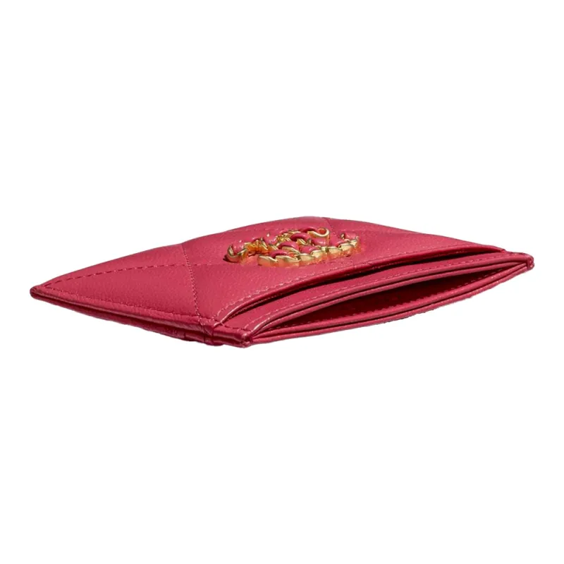 CHANEL 19Bag Lambskin Card Holder Card Holder Women's Dark Pink-2