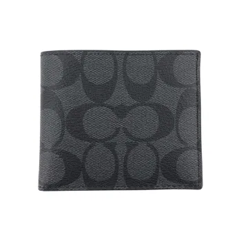 COACH Canvas With PVC Wallet Mini Men's Black Gray Color