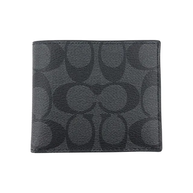 COACH Canvas With PVC Wallet Mini Men's Black Gray Color-0