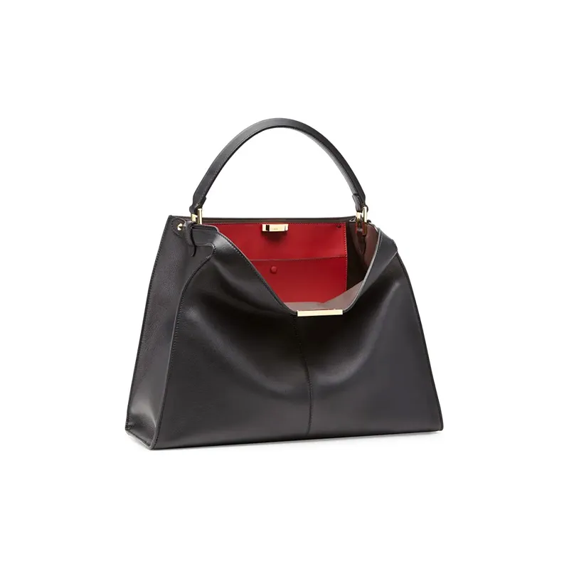 FENDI Peekaboo Cow Leather Handbag Large Size Women's Black-1
