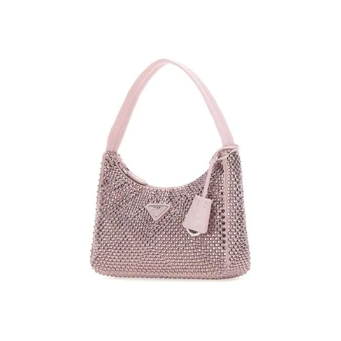 PRADA Satin Fabric With Diamonds Shoulder Bag Handbag Mini Women's Pink-1