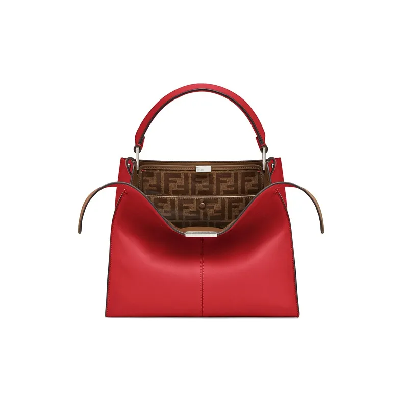 FENDI Fabric With Leather Tote Bag Shopping Bag Handbag Shoulder Bag Medium Size Women's Burgundy-1