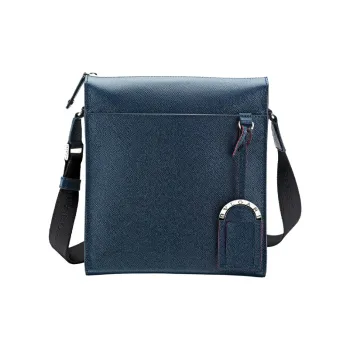 BVLGARI Grain Calfskin Messenger Bag, Crossbody Bag Men's Sapphire Blue
