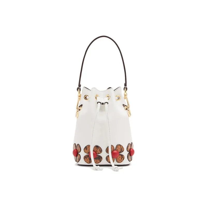FENDI Mon Tresor Calfskin Bucket Bag Handbag Mini Women's White-0