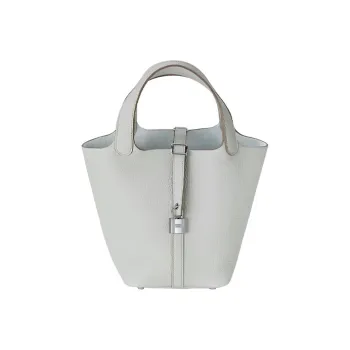 HERMES Picotin Lock Clemence Bullock Leather Basket Bag, Bucket Bag, Handbag 18 Women's 80 Gris Perle Pearl Gray