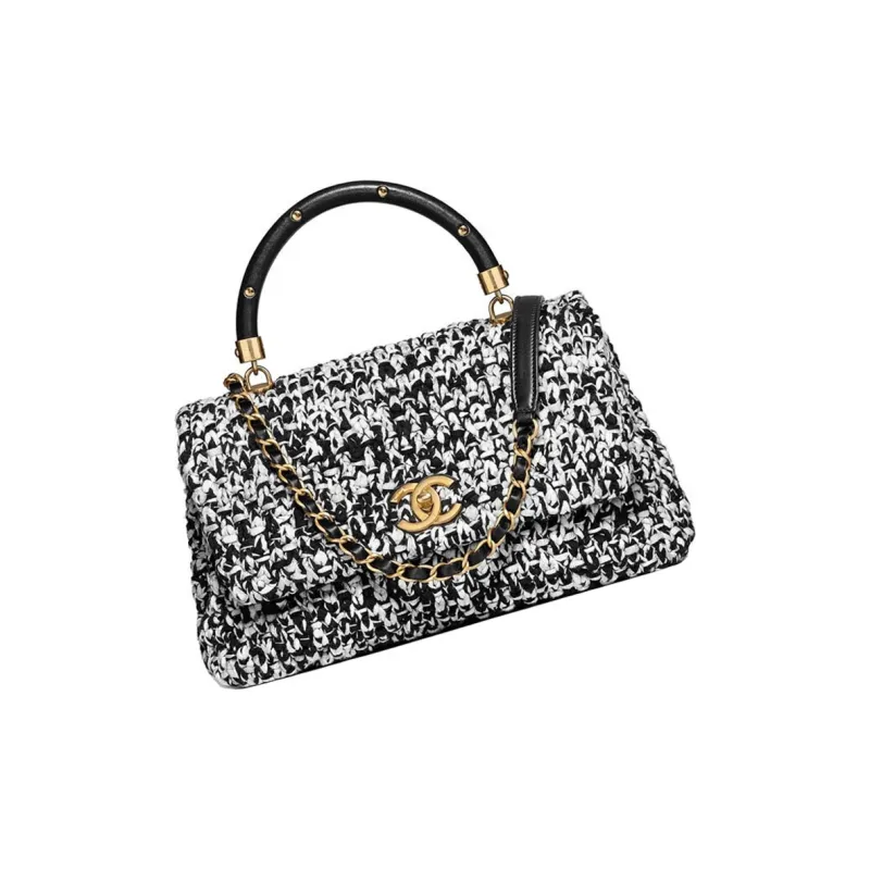 CHANEL Hooked Lambskin Patchwork, Controller Flap Bag, One Shoulder Handbag Women's Black & White & Gold-1