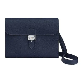 HERMES Sac A Depeches Togo Calfskin Courier Bag Shoulder Bag Crossbody Bag Regular Men's 2Z Bleu Nuit Midnight Blue