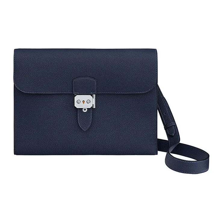 HERMES Sac A Depeches Togo Calfskin Courier Bag Shoulder Bag Crossbody Bag Regular Men's 2Z Bleu Nuit Midnight Blue-0