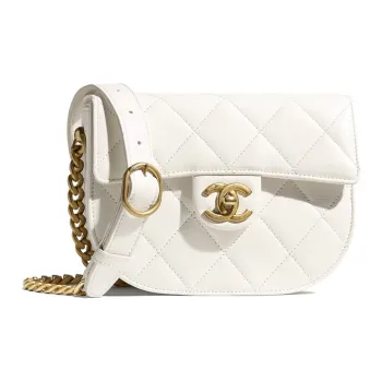 CHANEL Calfskin Saddle Bag Crescent Bag Messenger Bag Shoulder Bag Crossbody Bag Women's White