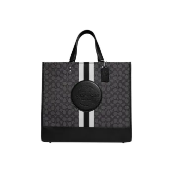 COACH Fabric With Leather Tote Bag Shopping Bag Shoulder Bag Handbag Large Size Women's Black