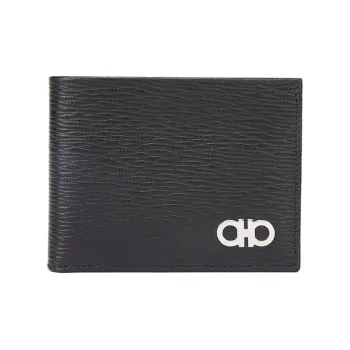 FERRAGAMO Leather Wallets With Money Clip Men's Black Red