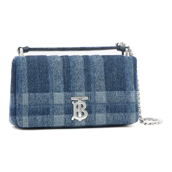 Burberry Lola Bag Quilted Denim Cotton Linen Blend Plaid Crossbody Bags Shoulder Bags Women's Blue-1