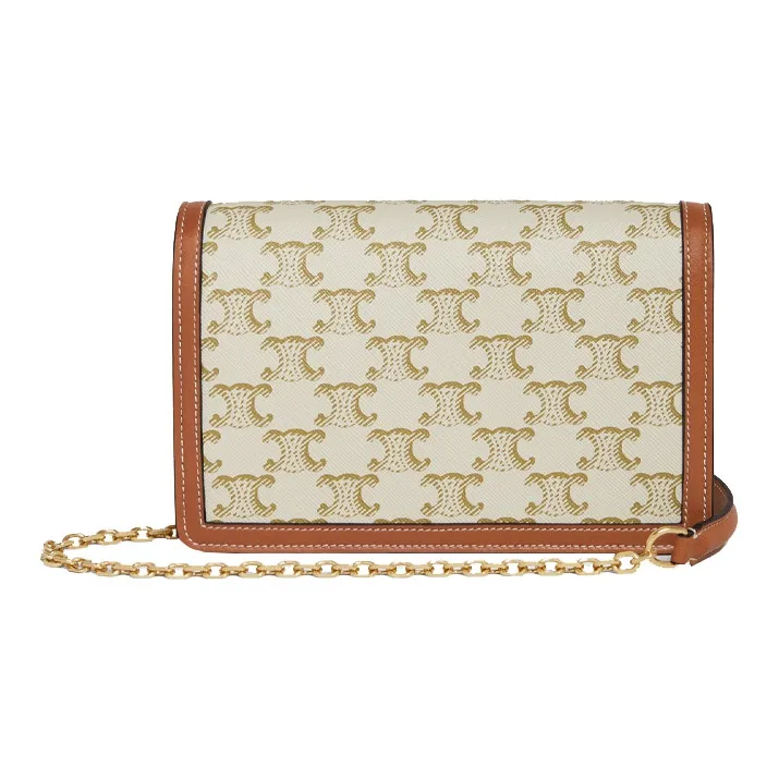 CELINE Triomphe Sheepskin Clutches Shoulder Bag Crossbody Bag White & Tawny-2