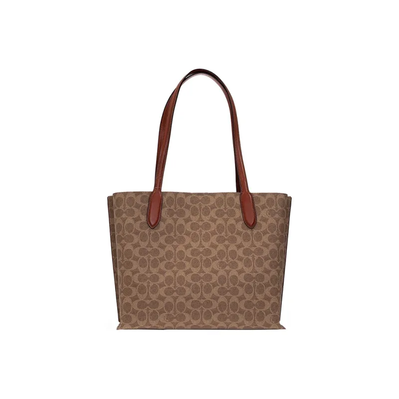 COACH Willow Canvas With Calfskin Tote Bag, Shopping Bag, Handbag, Shoulder Bag Women's Brown-2