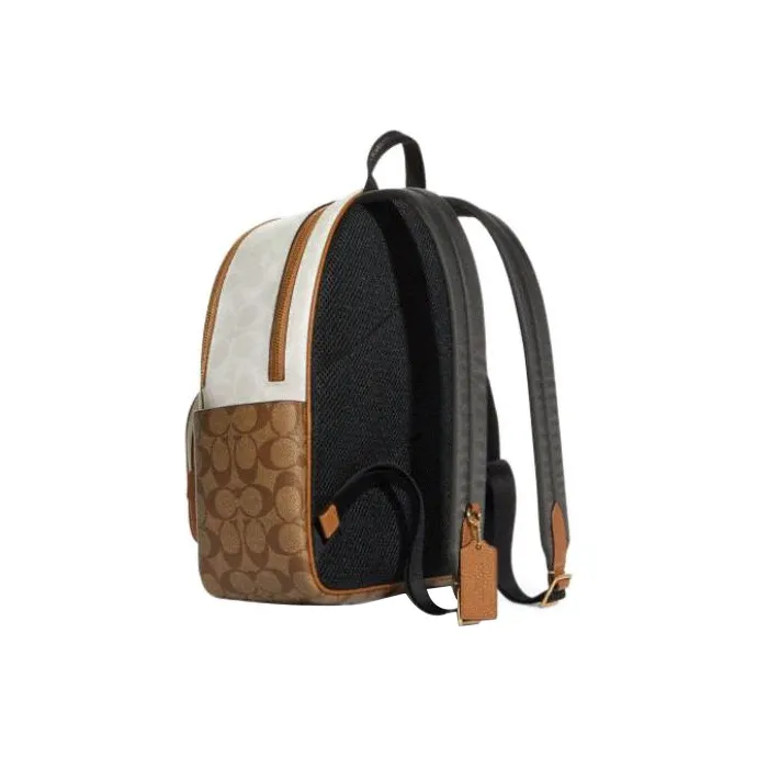 COACH Court Canvas With Leather And Pebbled Leather Backpack Tubas Women's White Khaki Brown-1