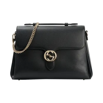 GUCCI Litchi Grain Leather Messenger Bag Trunk Bag Portable Crossbody Bag Shoulder Bag Women's Black
