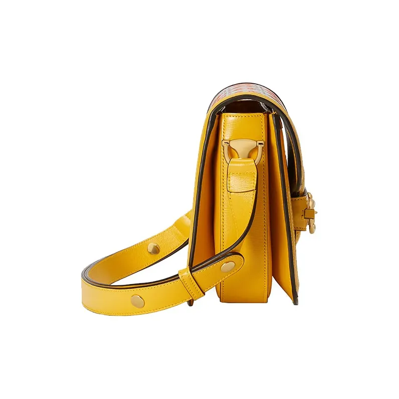 GUCCI Horsebit 1955 Leather Saddle Bag Shoulder Bag Crossbody Bag Handbag Regular Women's Sky Blue Multicolor Yellow-2