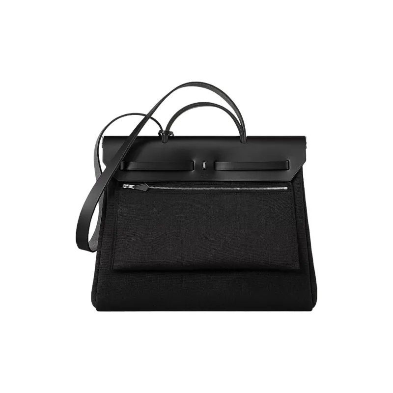 HERMES Herbag Zip Canvas With Leather Handbag, Shoulder Bag, Crossbody Bag Men's Black-2