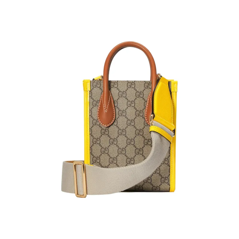 GUCCI Canvas Patchwork Leather Tote Bag Shopping Bag Shoulder Bag Crossbody Bag Handbag Mini Men's Multicolor-1