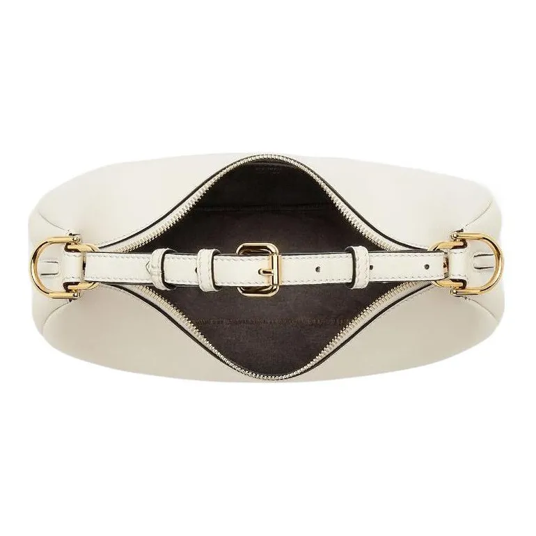 FENDI Fendigraphy Cow Leather Crescent Bag, Shoulder Bag, Handbag Trumpets Women's White-3