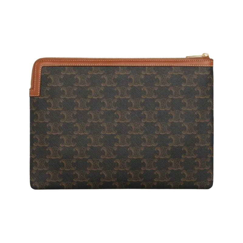 CELINE Triomphe Sheepskin Clutch Small Size Women's Tawny-2