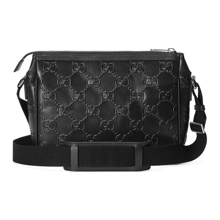 GUCCI Leather Messenger Bag, Crossbody Bag, Shoulder Bag Unisex Black-3