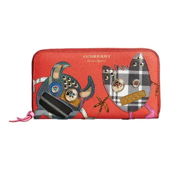 Burberry Cow Leather Card Holder Wallet Women's Orange Red