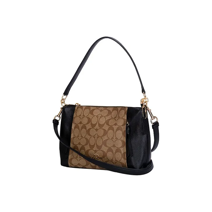 COACH Marlon Canvas With Leather Crossbody Bag Shoulder Bag Handbag Women's Black & Brown Monogram-4