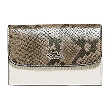 COACH Envelope Snake Skin Pattern Leather Clutches Wallets Women's Ecru