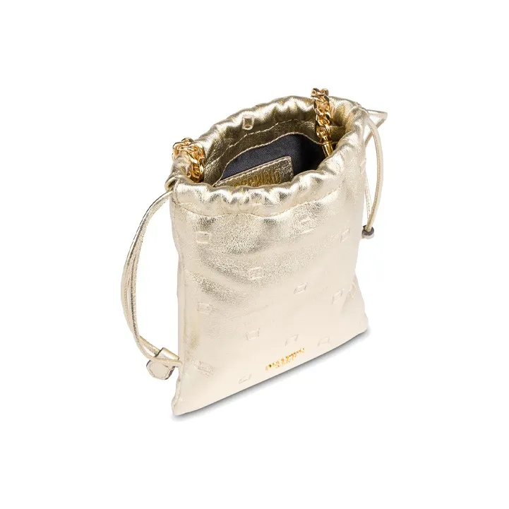 MOSCHINO Nappa Leather Cell Phone Pouch Shoulder Bag Crossbody Bag Mini Women's Gold-2