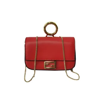 FENDI Baguette Leather Baguette Bag Coin Purses Shoulder Bag Crossbody Bag Extra Mini Women's Red