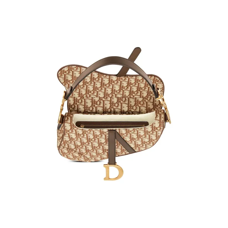 DIOR Saddle Jacquard Saddle Bag Handbag Shoulder Bag Women's Brown-3