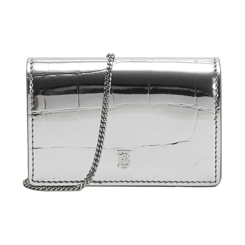 Burberry Polyurethane Clutch Clip-on Crossbody Bag Shoulder Bag Women's Silver-0
