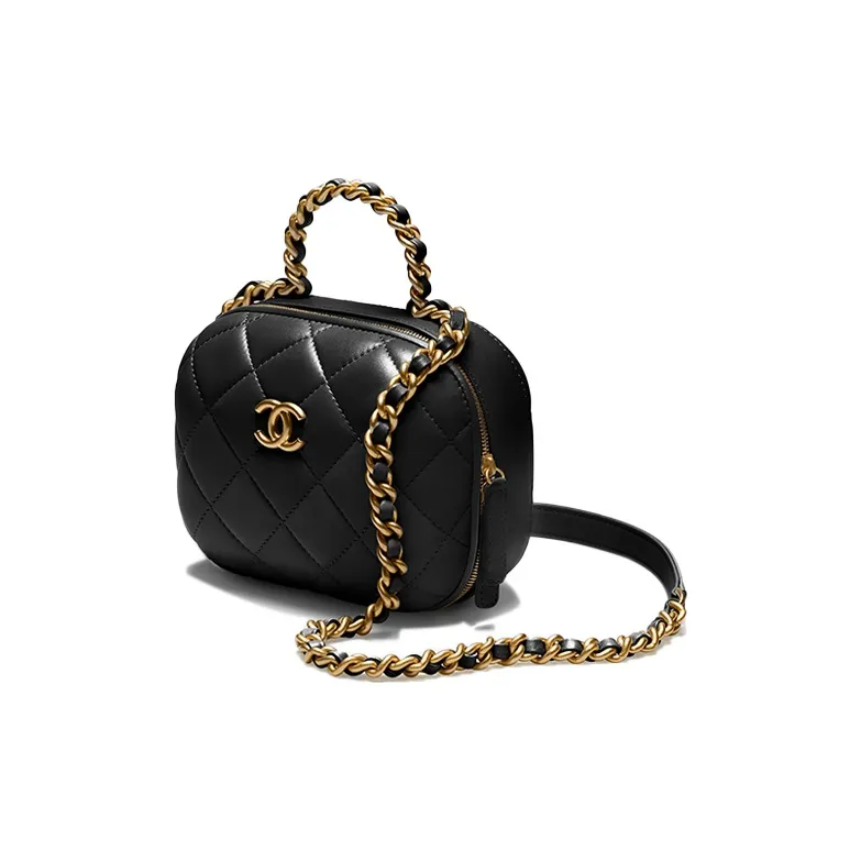 CHANEL Lambskin Box Bag, Makeup Bag, One Shoulder Handbag, Crossbody Bag Trumpets Women's Black-1
