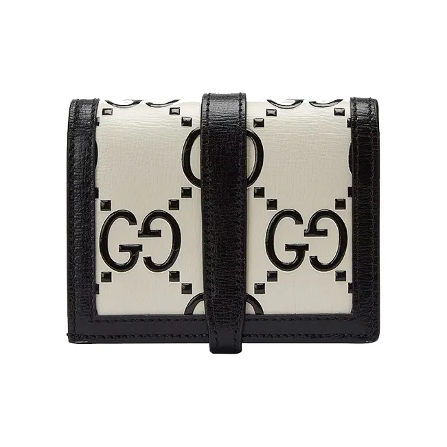 GUCCI Jackie 1961 Leather Clutch Wallets Card Holders Small Size Women's Black White-2