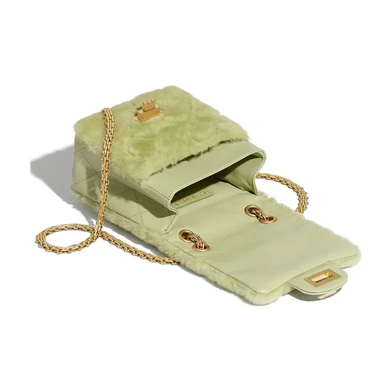 CHANEL 2.55 Shearling Lambskin One Shoulder, Crossbody Bag Women's Green-2