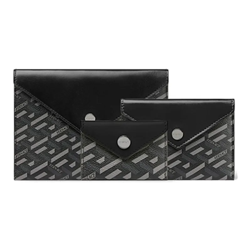 VERSACE Coated Canvas With Leather Multi Purpose Clutch Bag Unisex Black & Gray-0