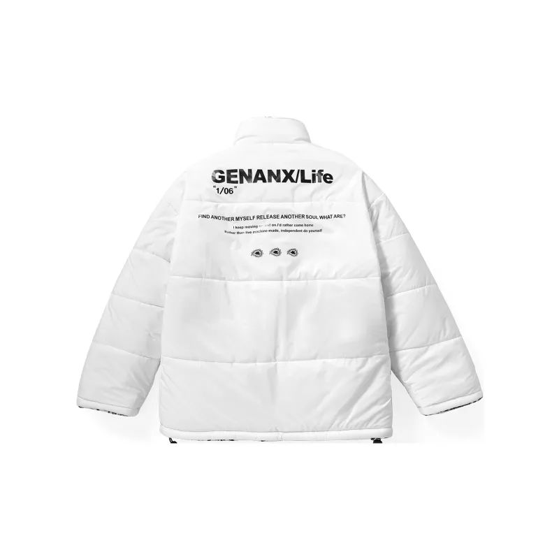 GENANX Floral Stand Collar Loose Fit Puffer Jacket Unisex-4