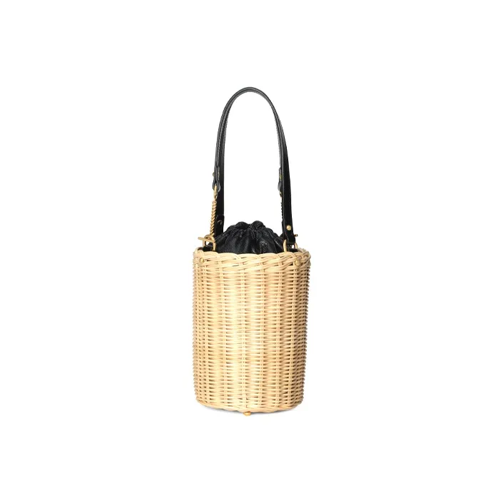 GUCCI Woven Wicker With Leather One Shoulder Handbag, Crossbody Bag Small Size Women's Beige/Black/Gold-3