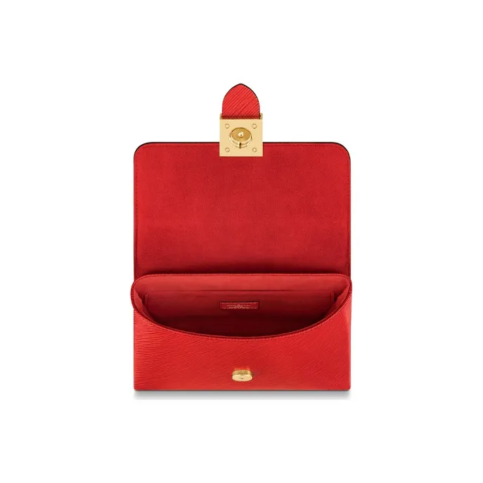 LOUIS VUITTON Locky Grained Cow Leather Portable Crossbody Bag Shoulder Bag Women's Red-3